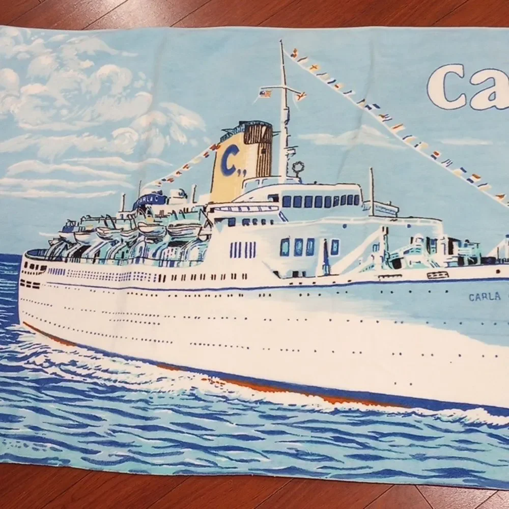 Carla C. Sailing Ship Beach Towel, Vintage 1980s!